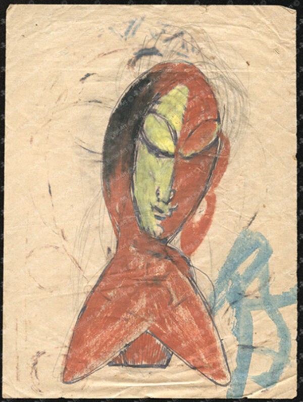Design for a Ceramic Face in Red and Yellow