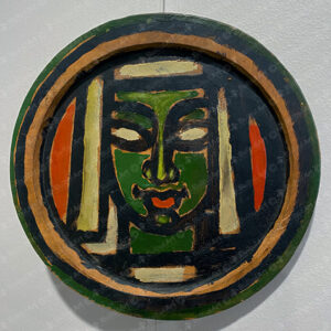 Woman's Face on a Wooden Plate
