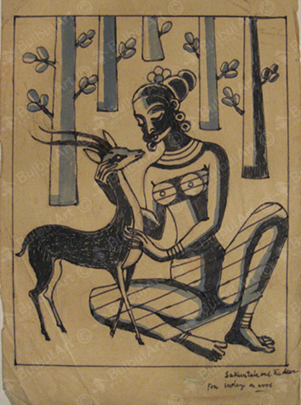Sakuntala and the Deer (for inlay on wood)